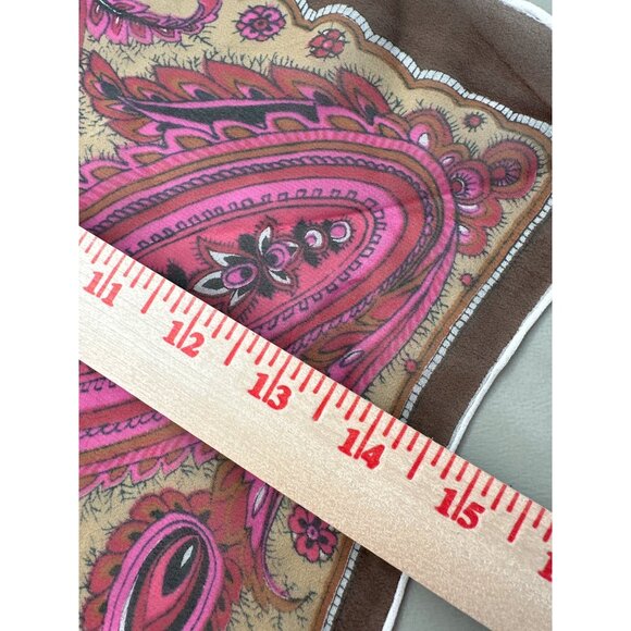 Chiffon Vintage Floral Paisley Scarf 22 Inches Square Pink & Brown Boho Japan - Picture 5 of 5